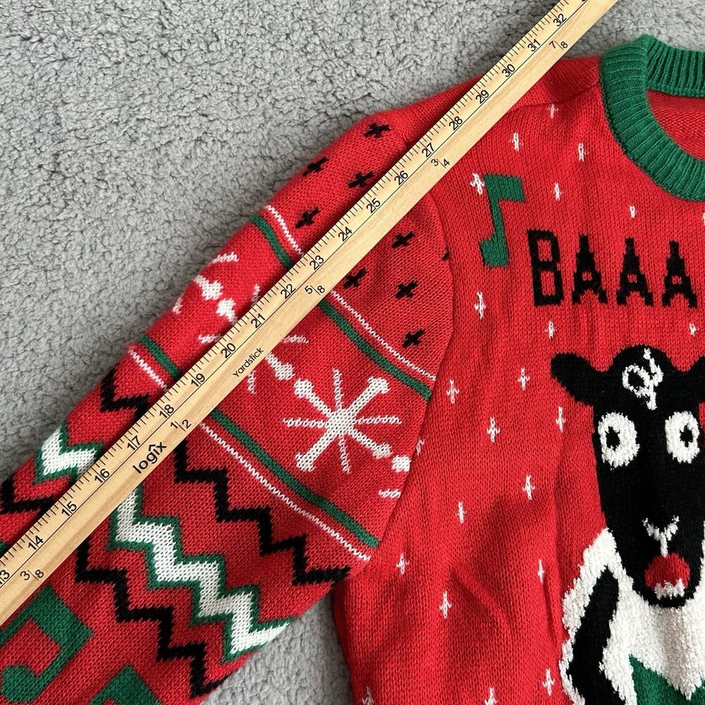 Christmas Party Sweater Sheep Baaa Bah Humbug Ugly Red Sweater Size XL Dec. 25th - Picture 10 of 12